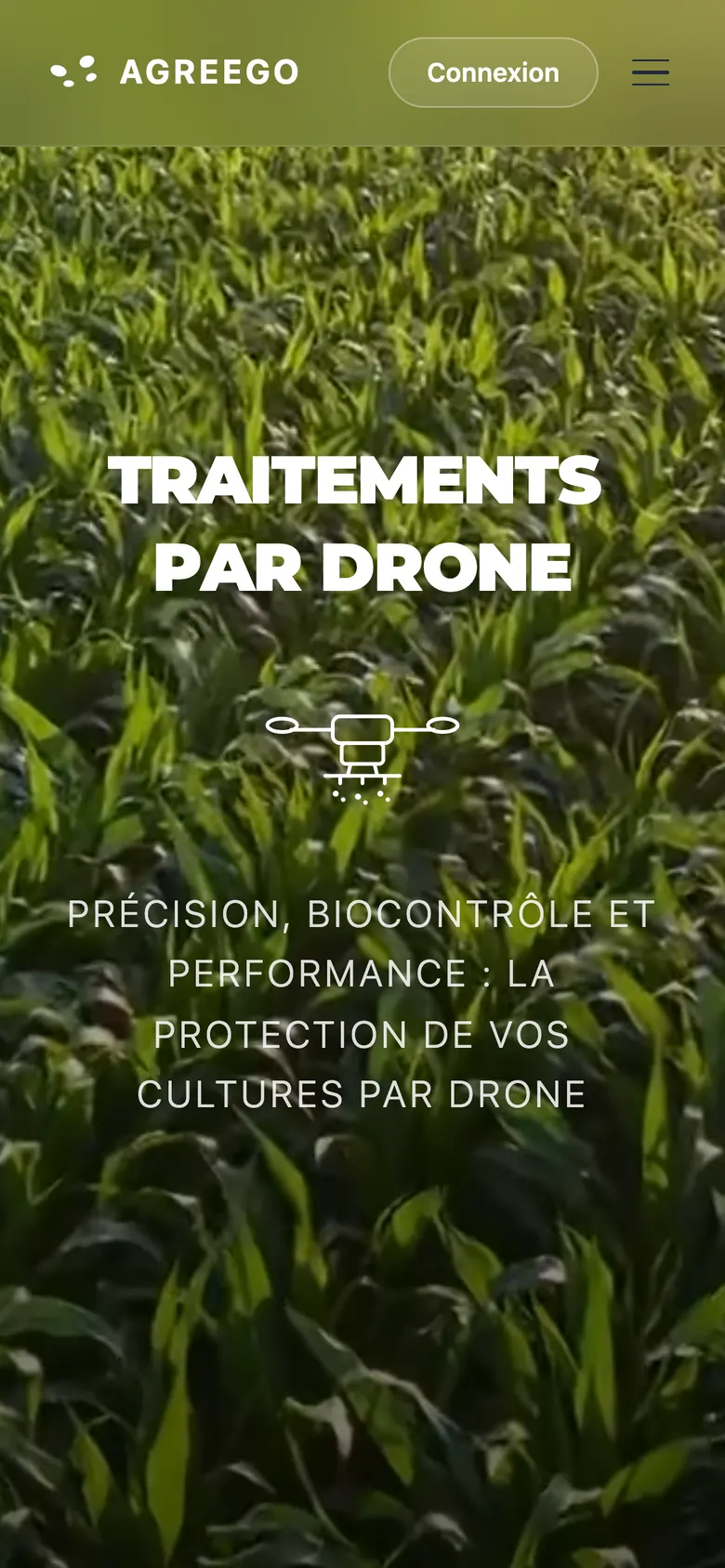 “Drone treatments” page on mobile