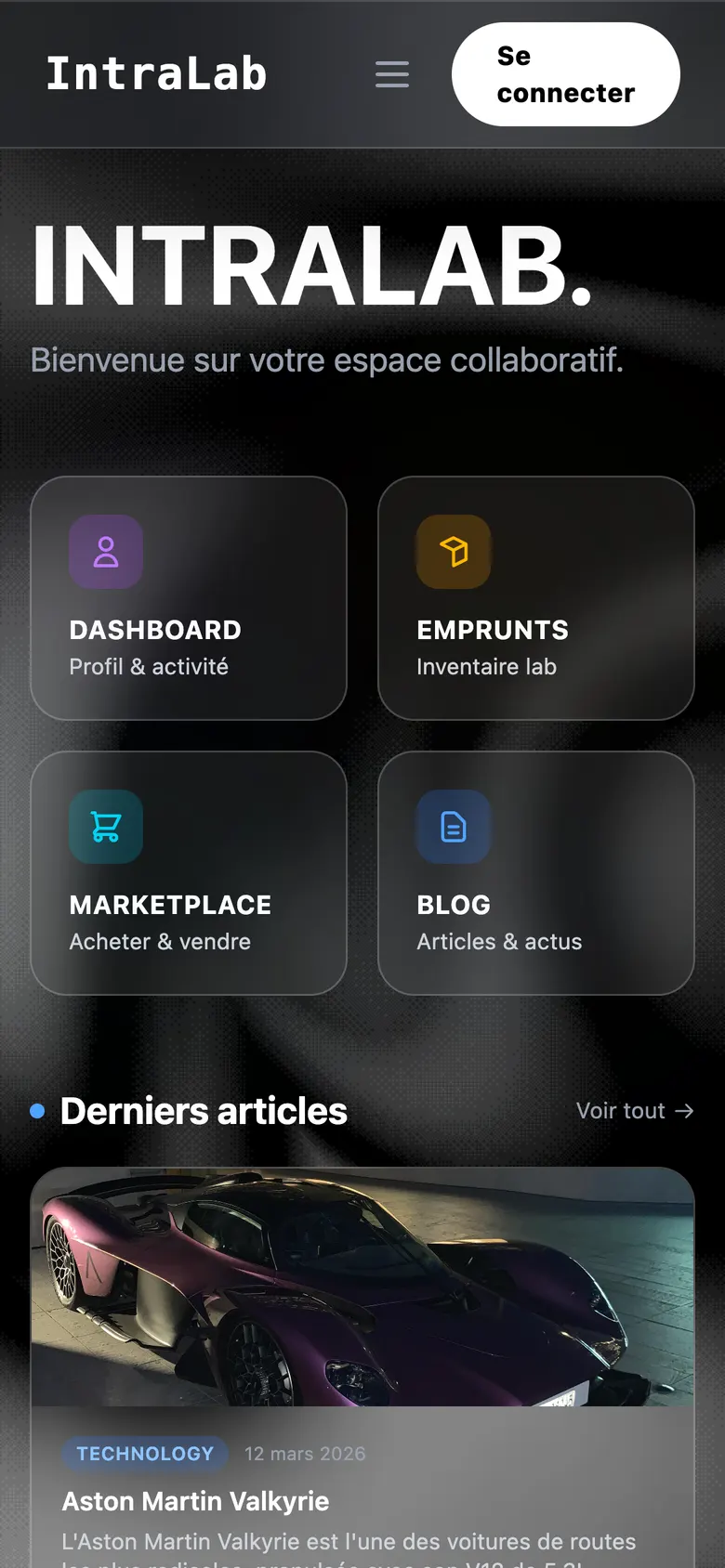 IntraLab home page on mobile