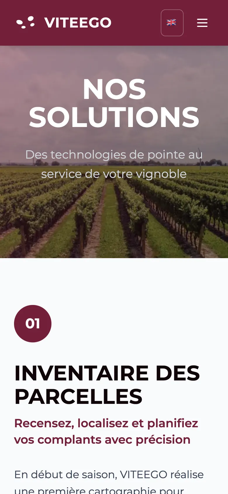 “Our solutions” page on mobile